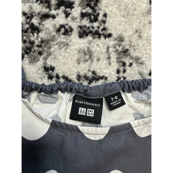 Marimekko x UNIQLO Dress Girls 7-8 Sleeveless Gray White Pockets Wavy Print - Picture 3 of 6